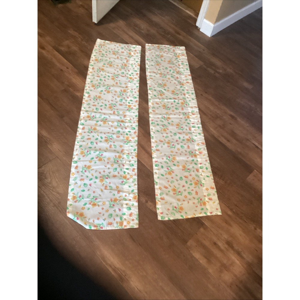 Vtg 1980s Home Curtain Corp Bees Flowers Blue Valance Set 52x11 Cottage Kitchen